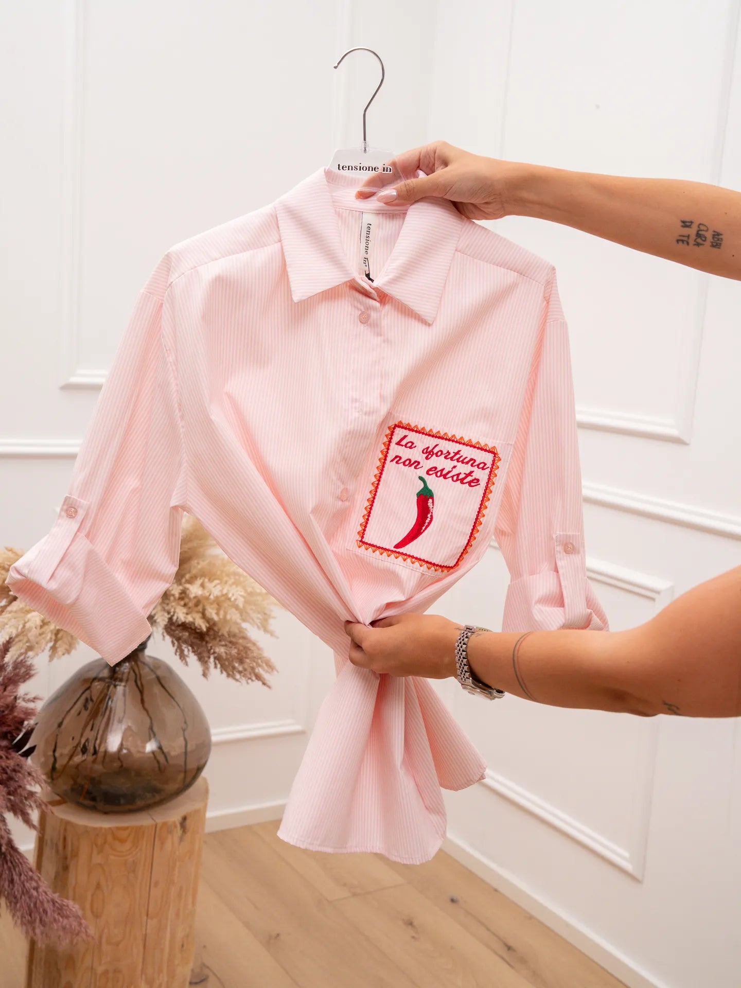Camicia rigata rosa patch Pepper - Tensione In