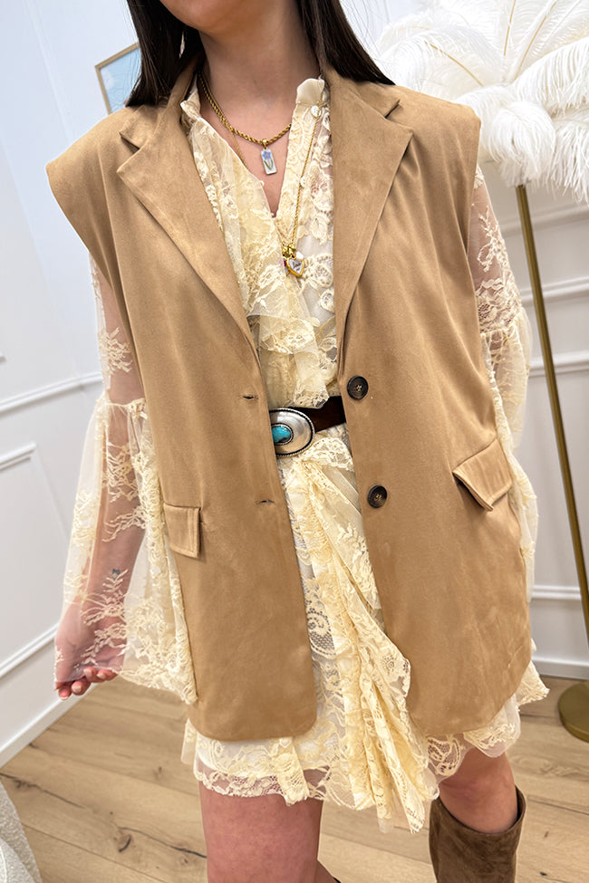 Gilet monopetto scamosciato camel - HaveOne