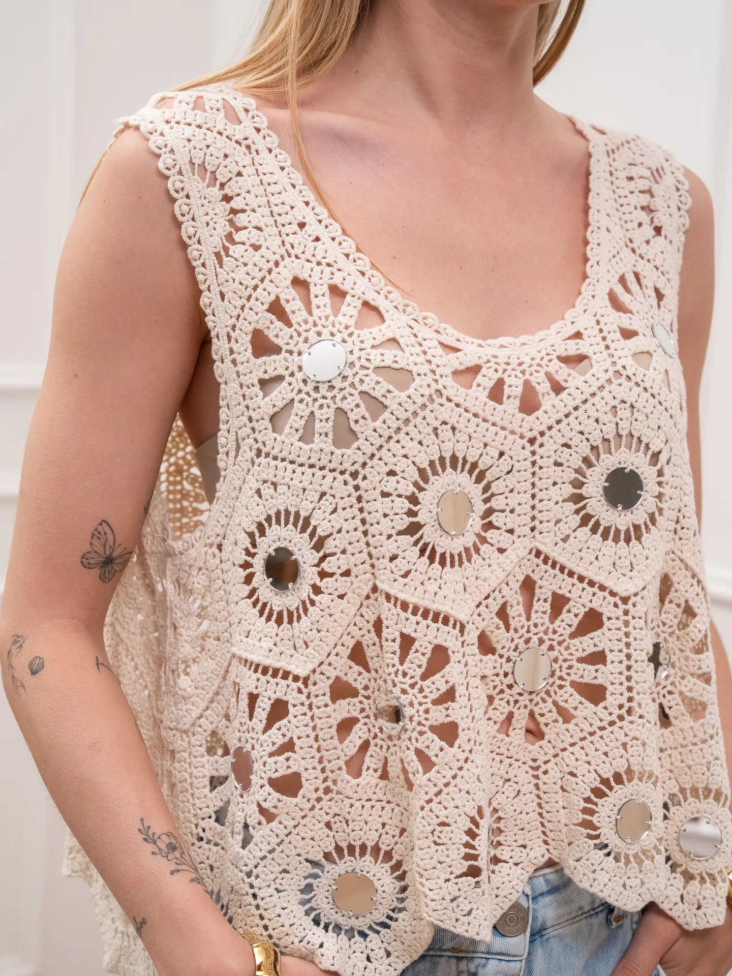 Top crochet con specchietti e bretella larga - Glamorous