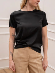 Blusa mezza manica in raso nera - HaveOne
