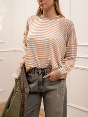 Maglia rigata panna, beige viscosa leggera - Dixie