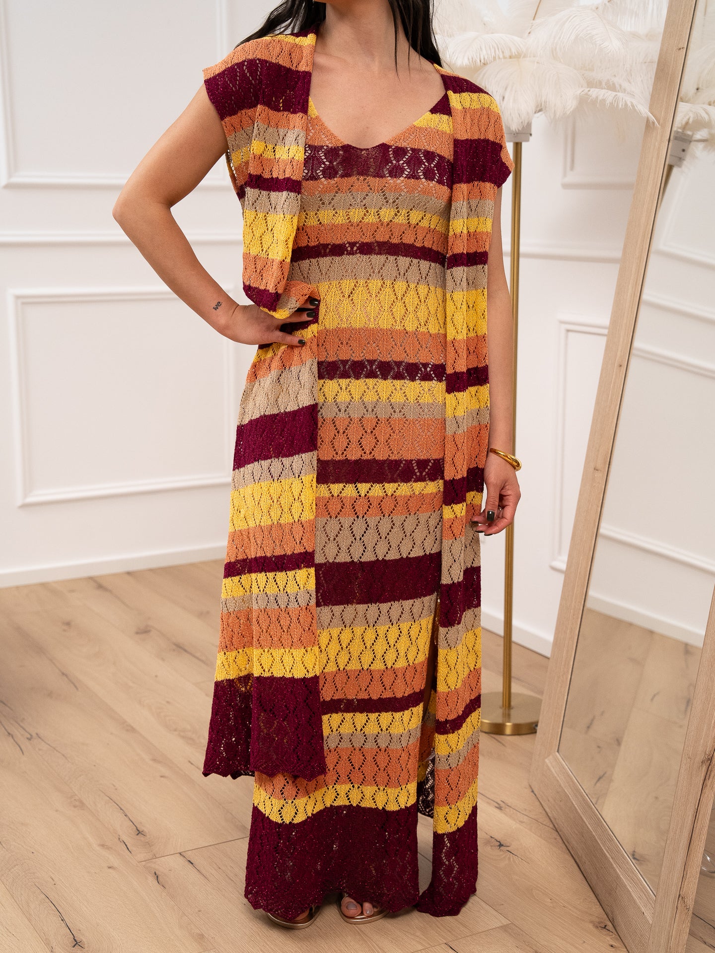 Cardigan lungo crochet multicolor filo lurex - Dixie