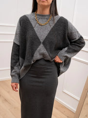 Maglia over a rombi grigio, antracite e moro - HaveOne