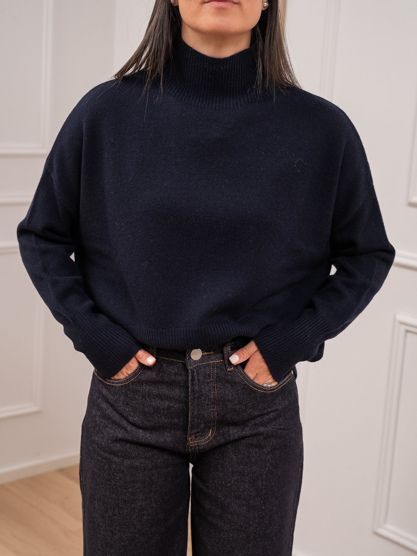 Maglia dolcevita blu in 100% lana - Tensione In
