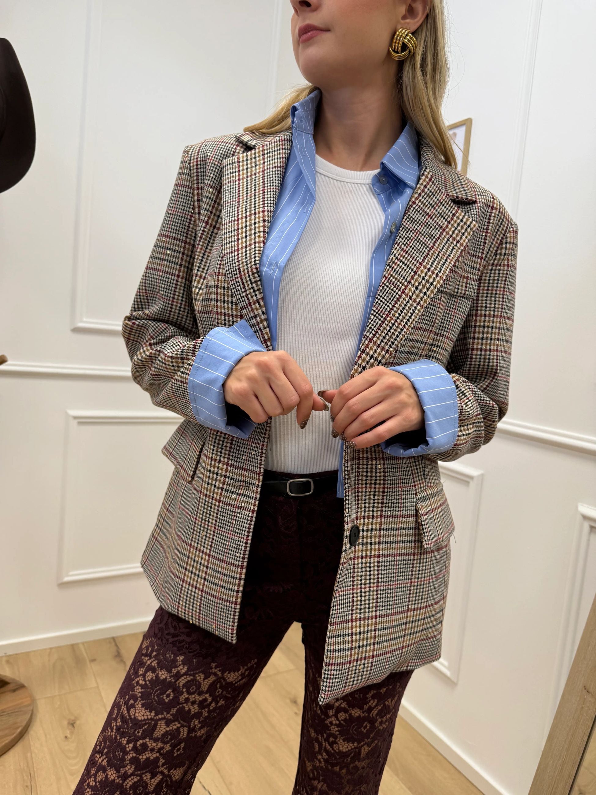 Giacca quadro paillettes con dettagli camicia - HaveOne