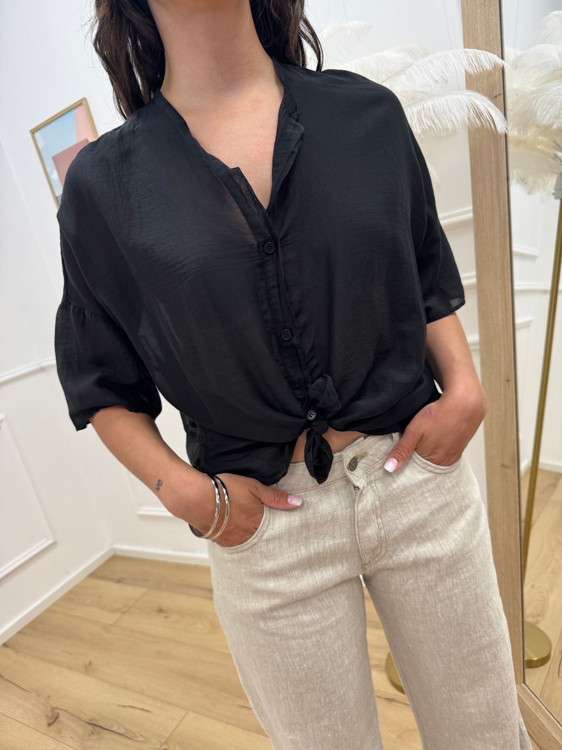 Camicia in mussola nera misto seta - Vicolo