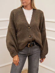 Cardigan tre bottoni tortora con tasche - HaveOne