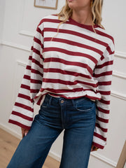 T shirt over rigata rossa e panna in cotone - JJXX