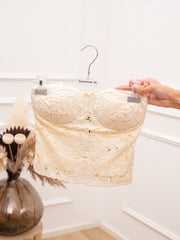 Top corsetto pizzo burro con punto smock - Tensione In
