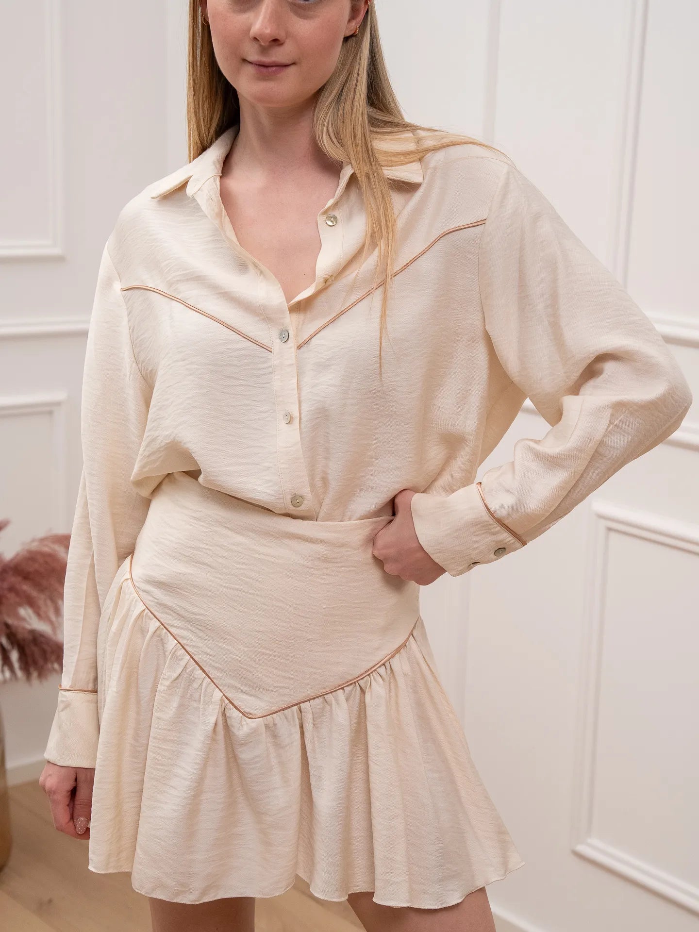 Camicia Shell burro con piping beige - HaveOne