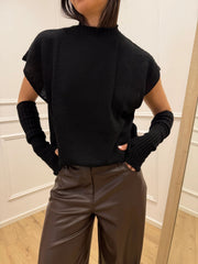 Gilet nero manicotti misto lana e alpaca - HaveOne