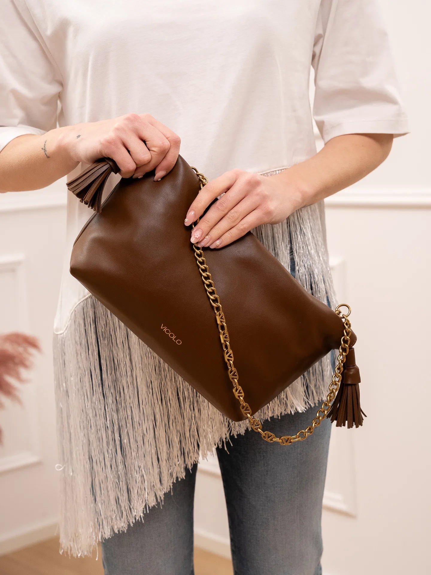 Borsa Tassel cioccolato mini - Vicolo
