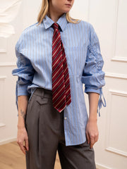 Camicia celeste rigata cravatta e coulisse sulle maniche - Vicolo