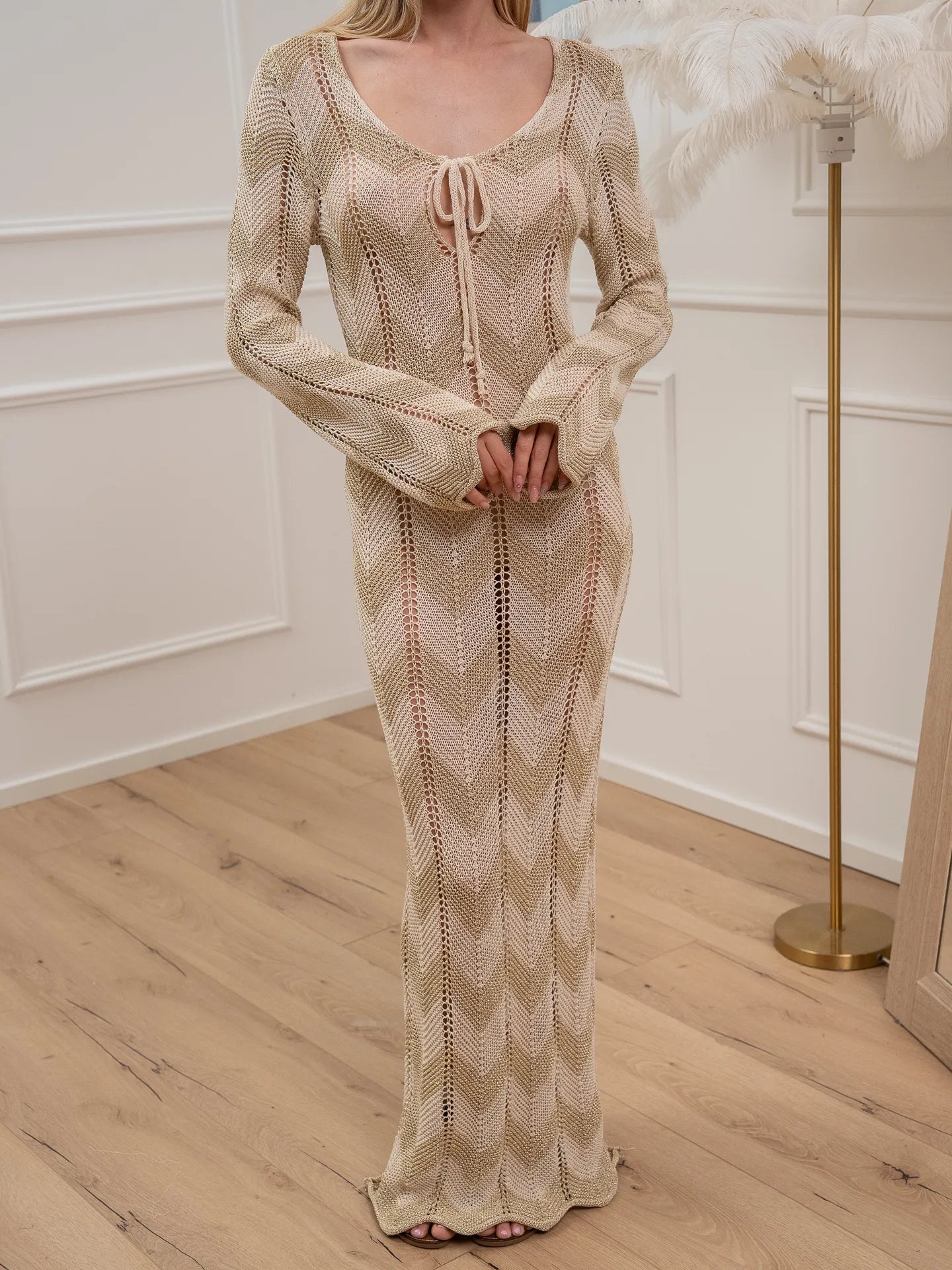 Vestito lungo crochet burro e oro - Crispy
