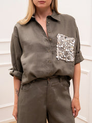 Camicia Dreamer militare in lino tasca paillettes - Tensione In
