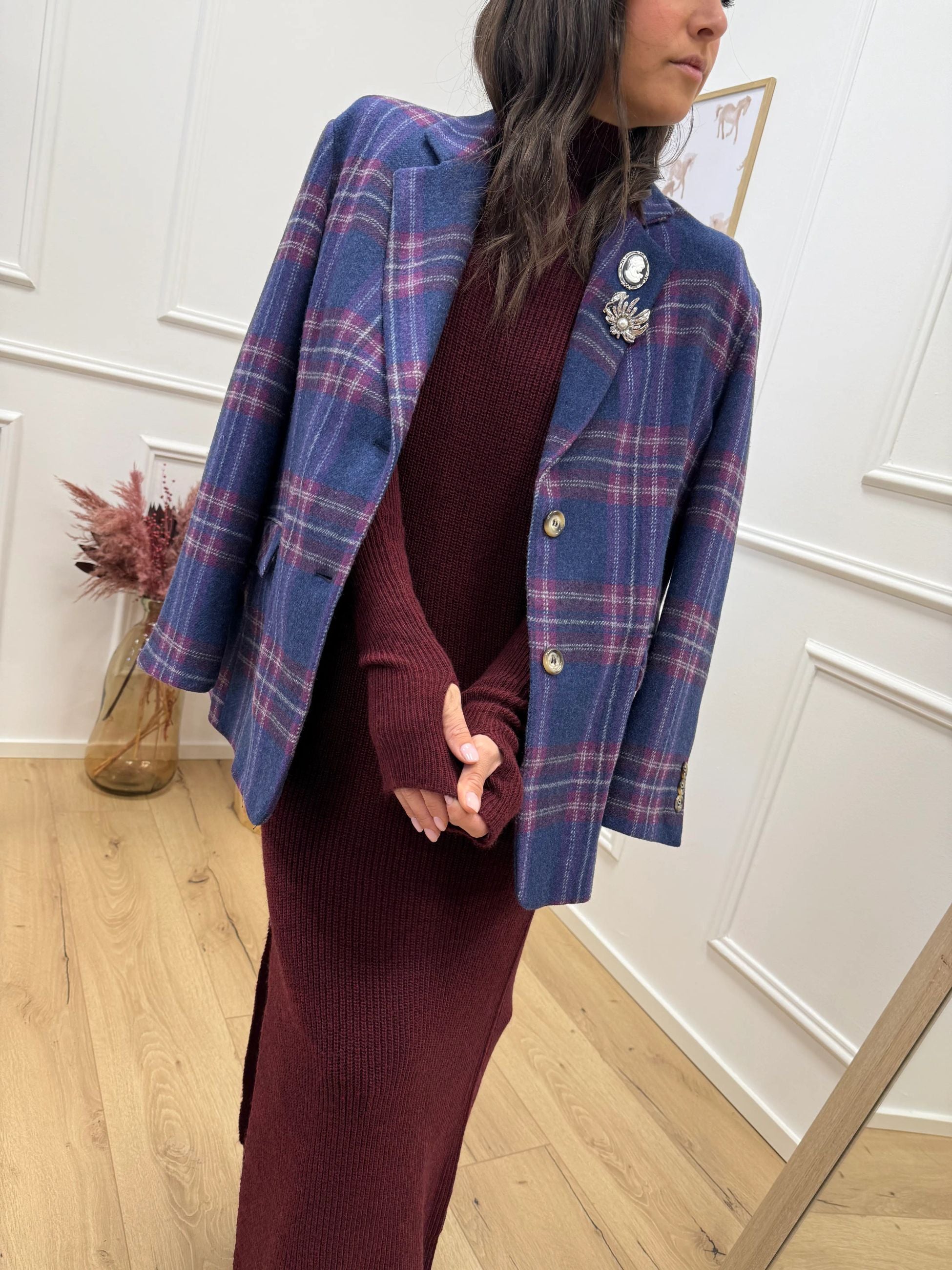 Giacca cappotto check blu in lana - Dixie