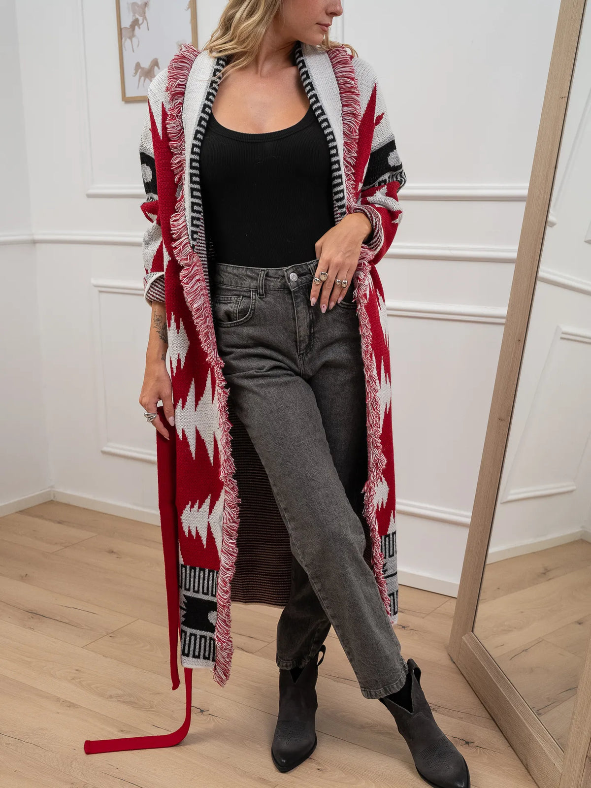 Cardigan lungo etnico rosso - Vicolo