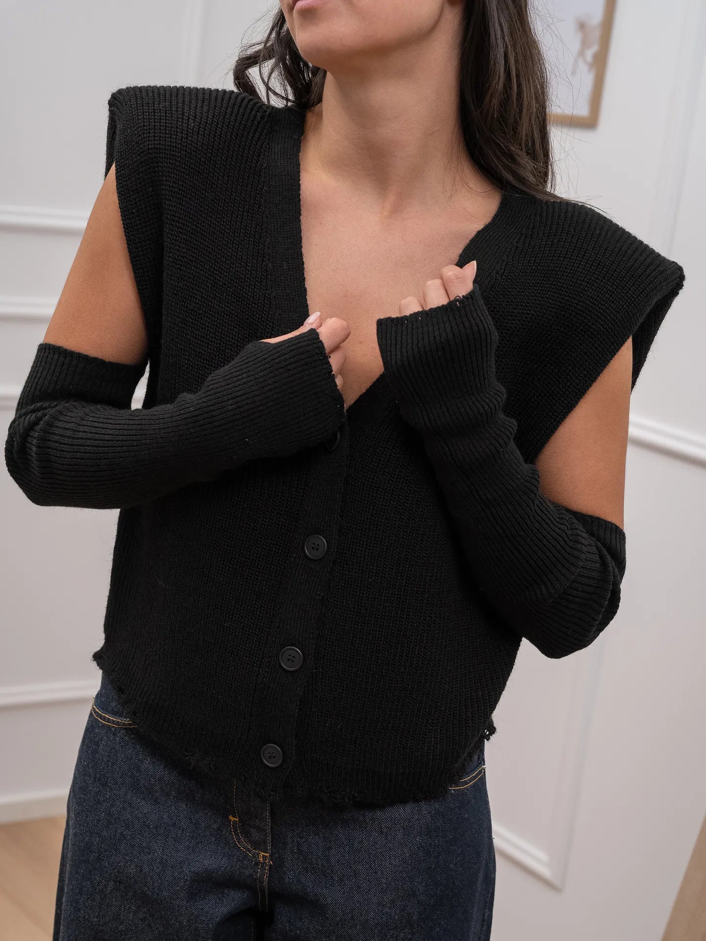 Gilet nero con manicotti - HaveOne