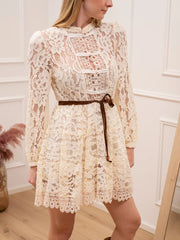 Vestito in pizzo panna con alamari - Tensione In