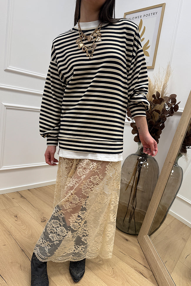 Vestito felpa blu e crema con pizzo - HaveOne