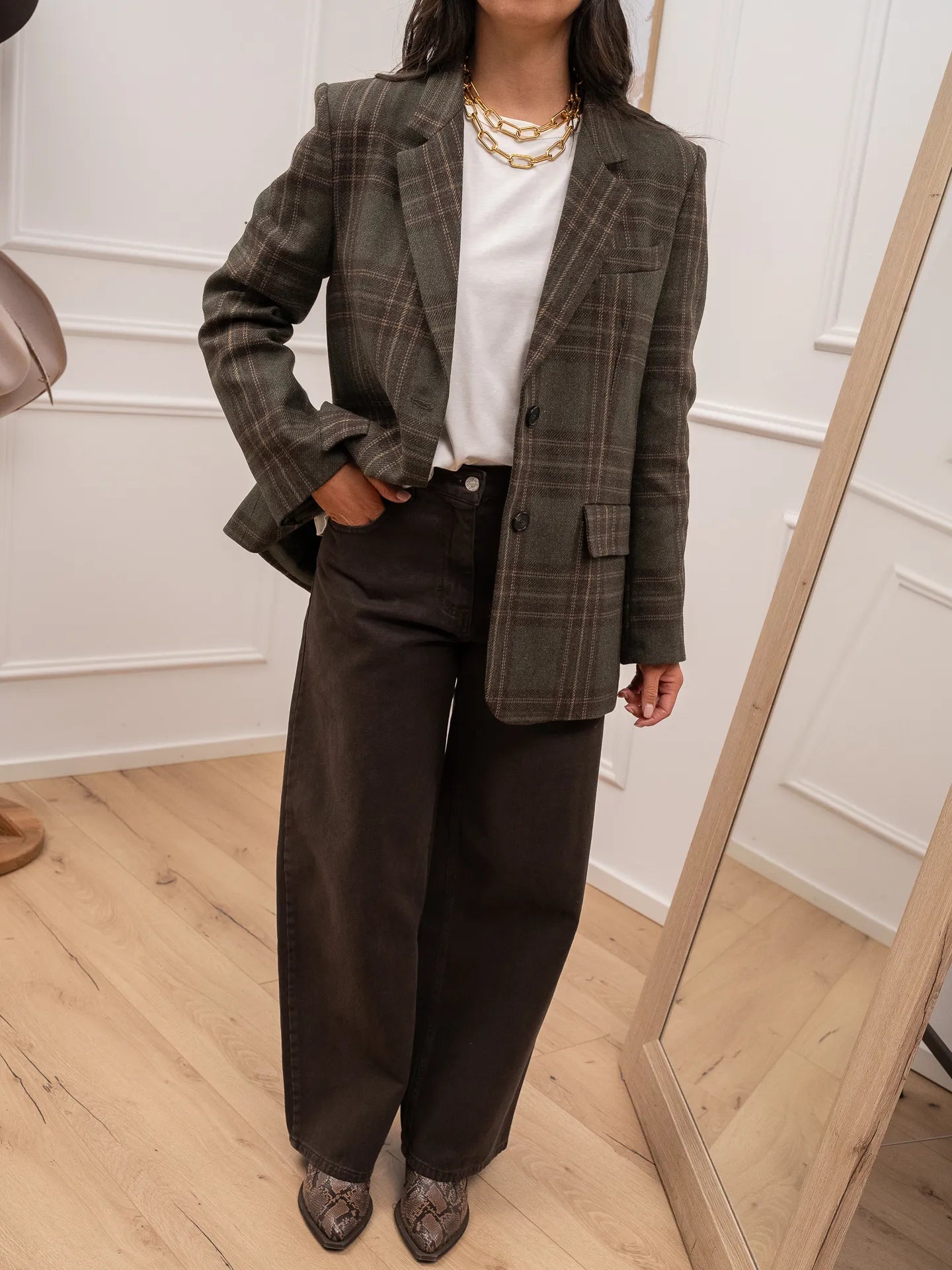 Blazer in panno di lana check verdone - Vicolo