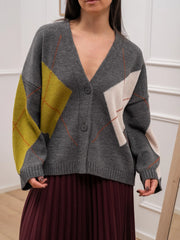 Cardigan a rombi antracite, acido e pasta - HaveOne