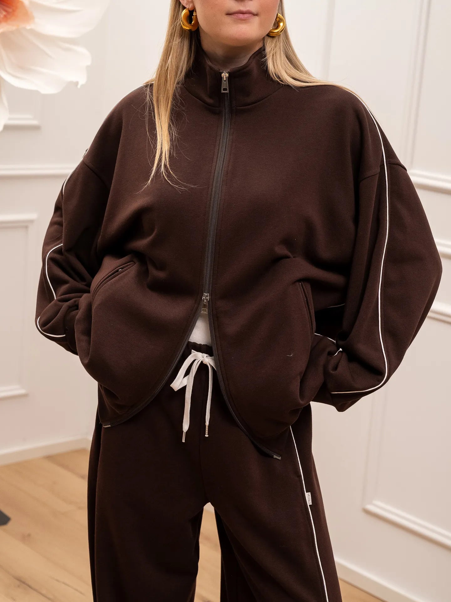 Felpa Frankie fondente riga bianca con zip - Vicolo