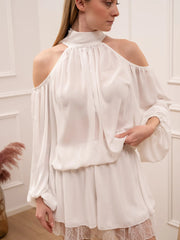 Blusa bohemien bianca spalle cut out - HaveOne