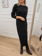 Vestito lungo a coste nero misto lana - Kontatto