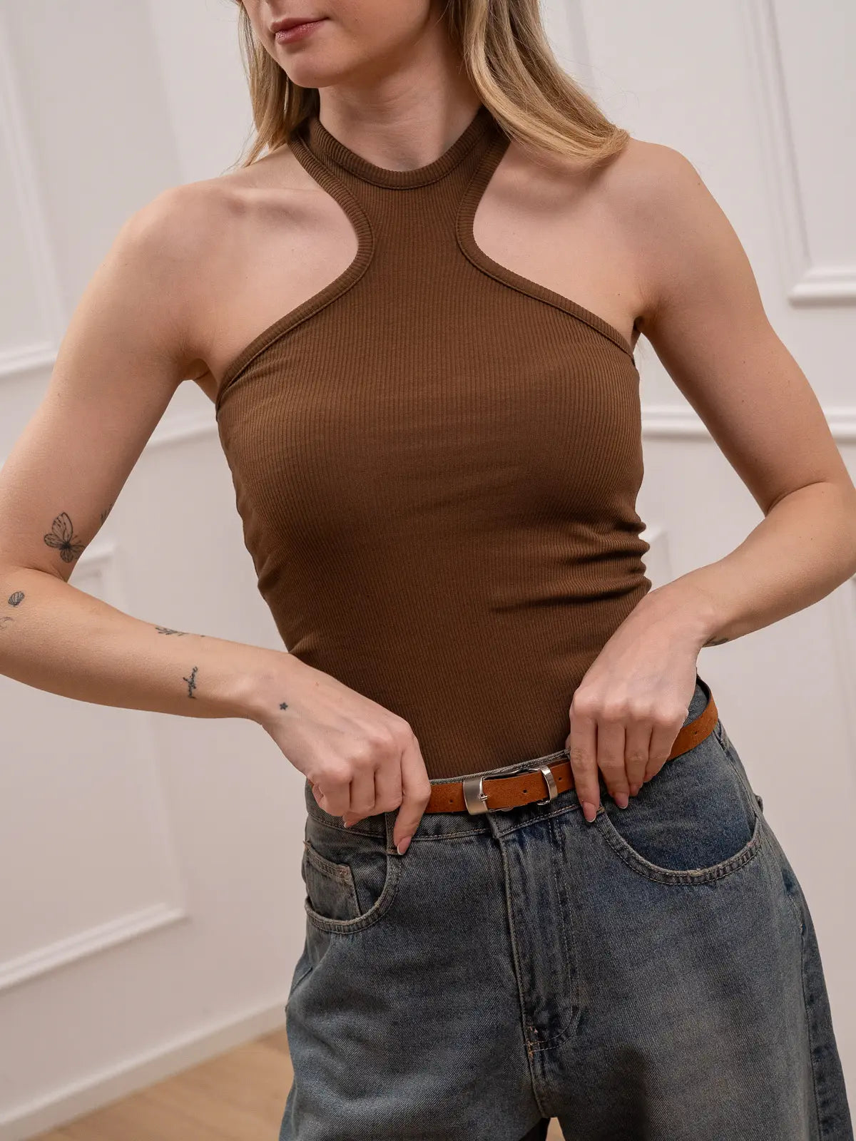 Canotta maxi america cognac a costine - Vicolo