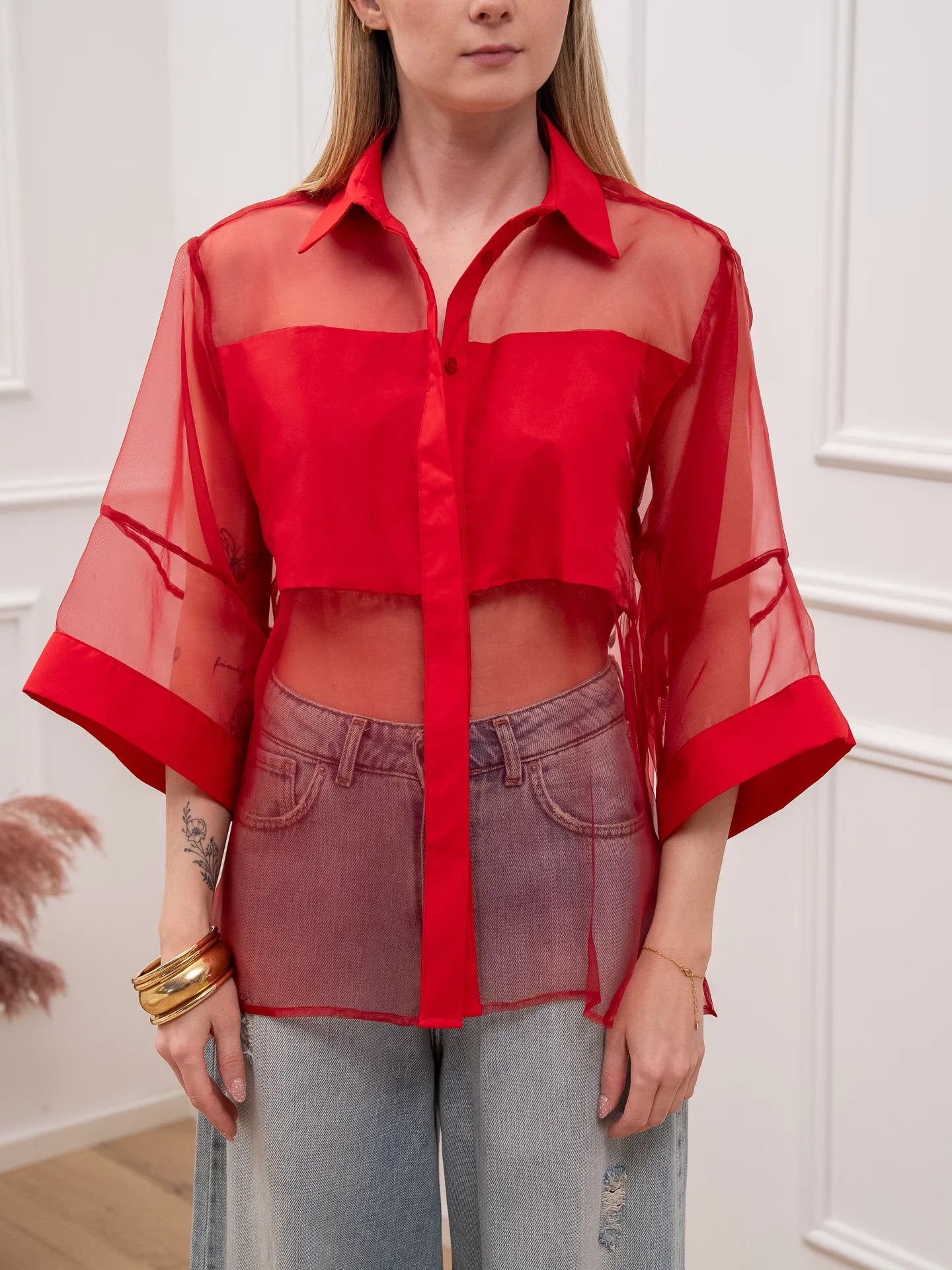 Maxi camicia in organza rossa - Dixie