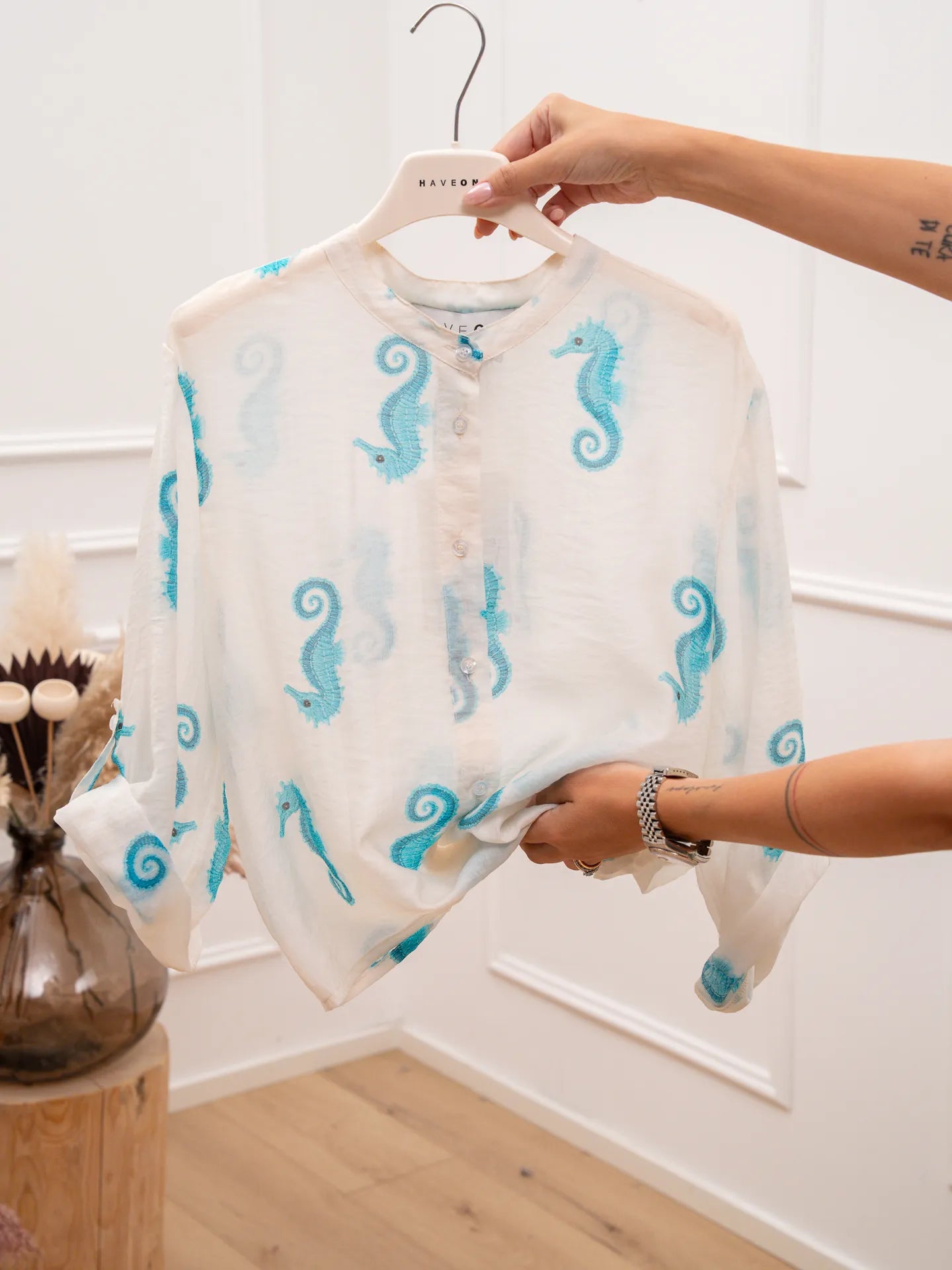 Camicia panna Cavallucci turchesi in lyocell - HaveOne
