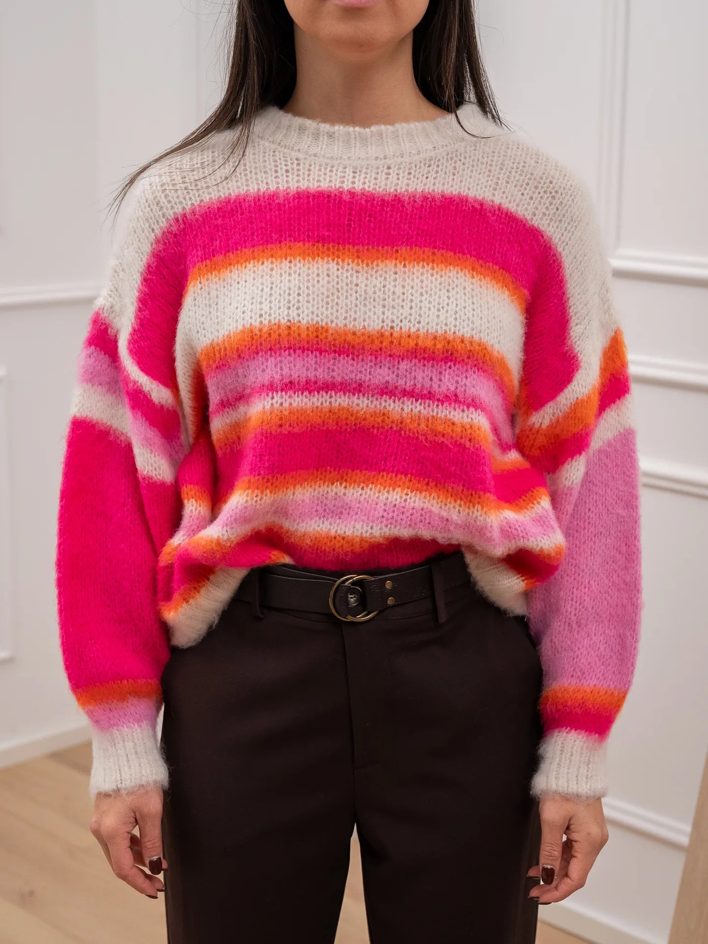 Maglia garzata panna, arancio, fucsia e bubble - HaveOne