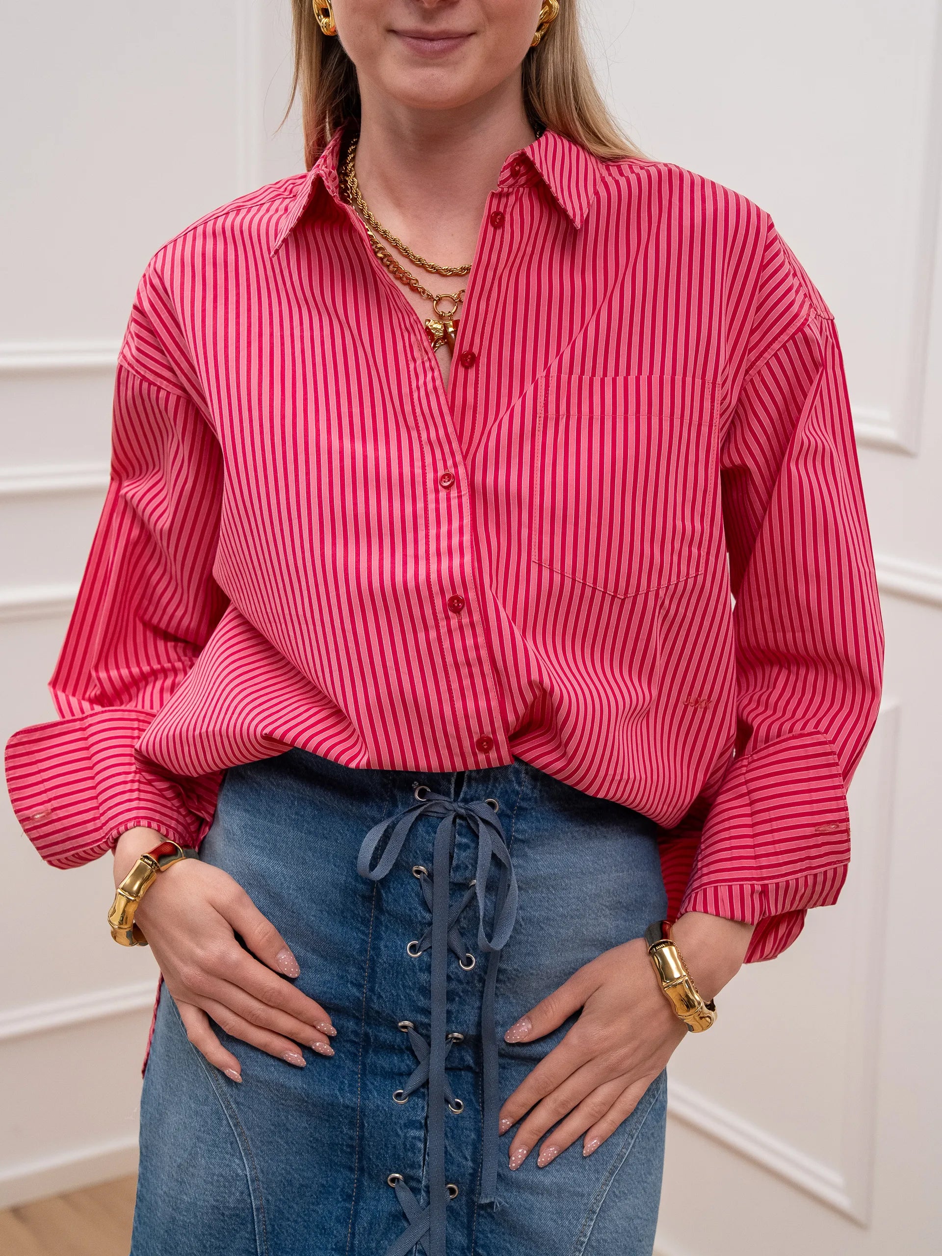 Camicia Jamie rigata fragola over - JJXX
