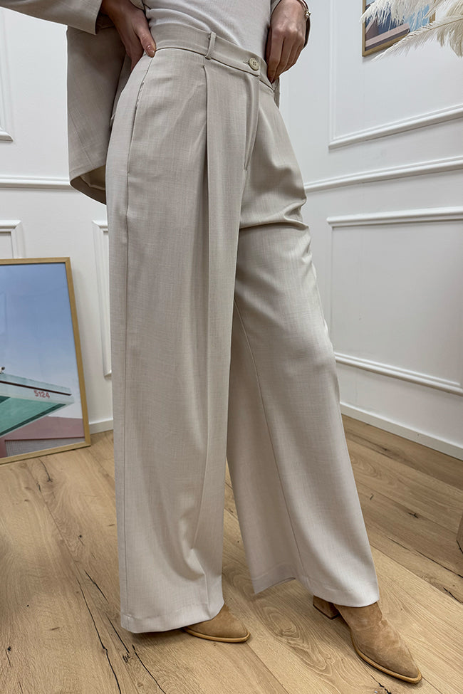 Pantaloni fiammati vaniglia con pinces - HaveOne