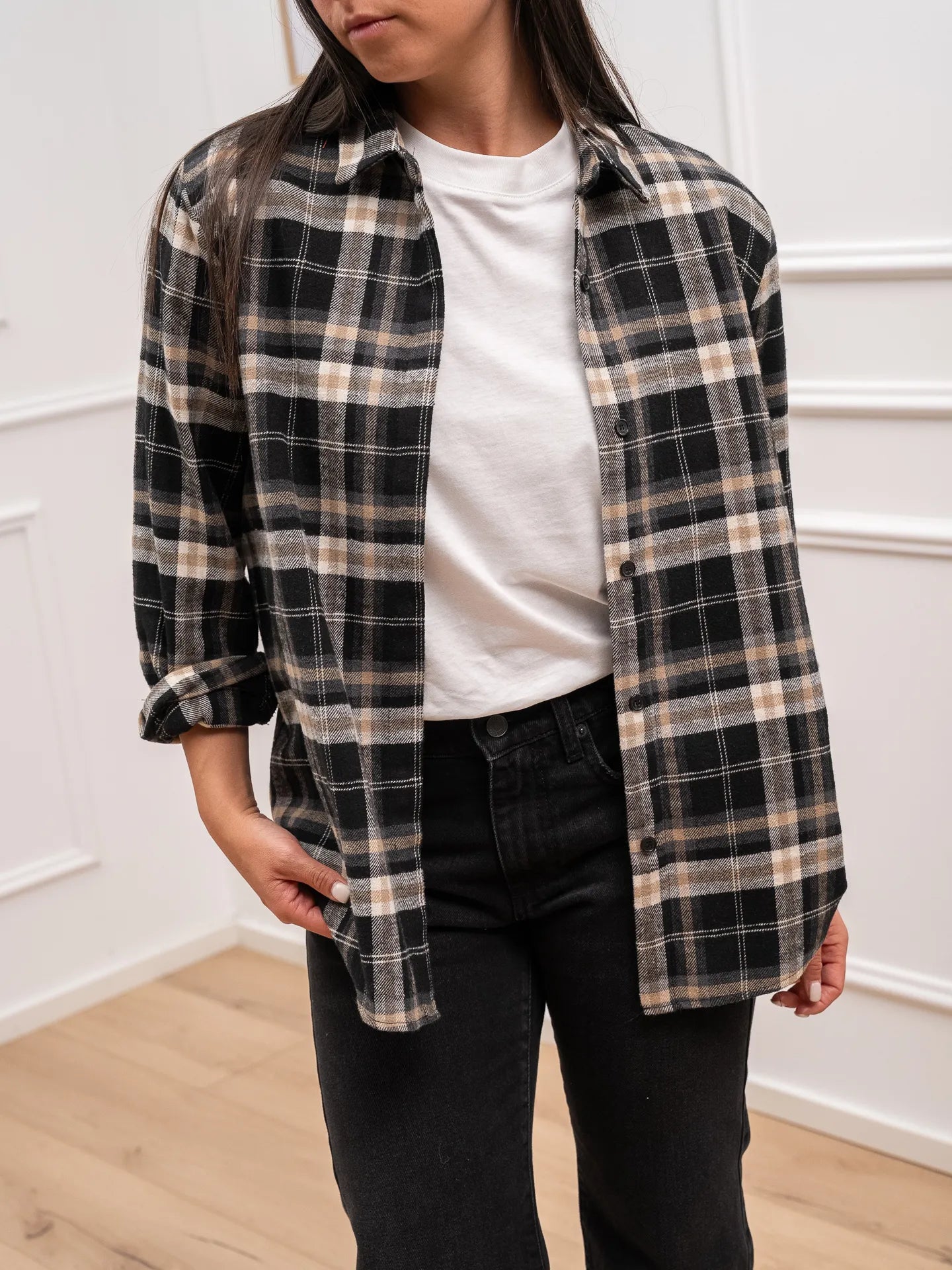 Camicia check sabbia, burro, nero in flanella - HaveOne