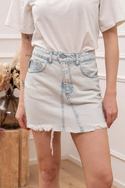 Gonna mini in denim chiaro con rotture - HaveOne