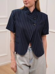 Giacca Iris crop rigata blu con doppio bottone - HaveOne