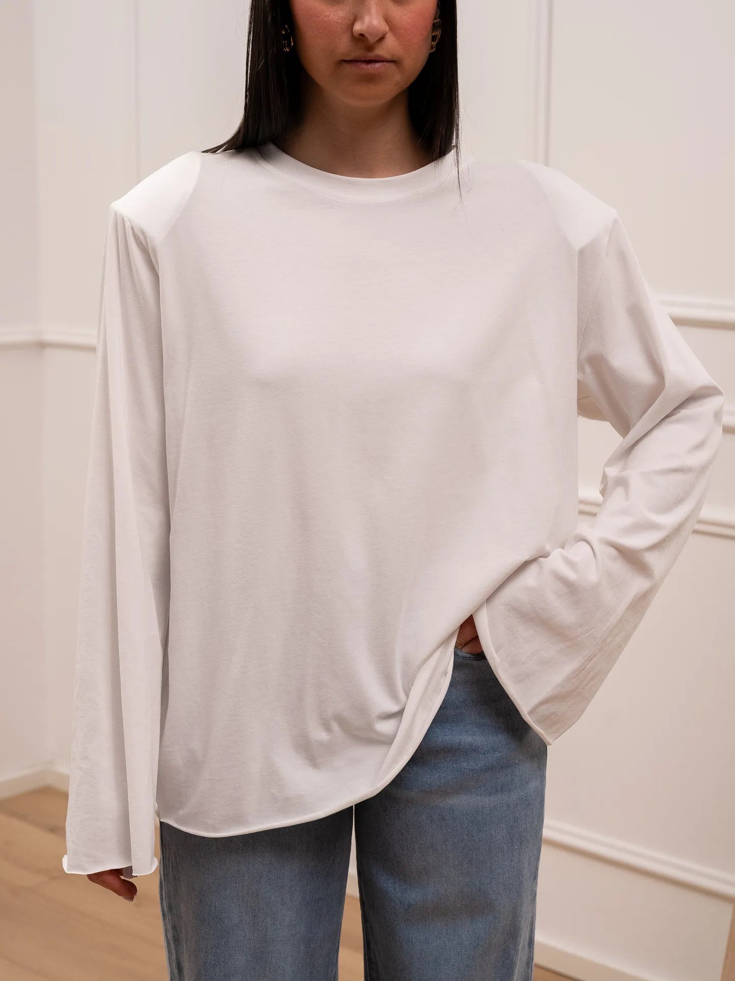 T shirt bianca maxi manica e spalline - Crispy