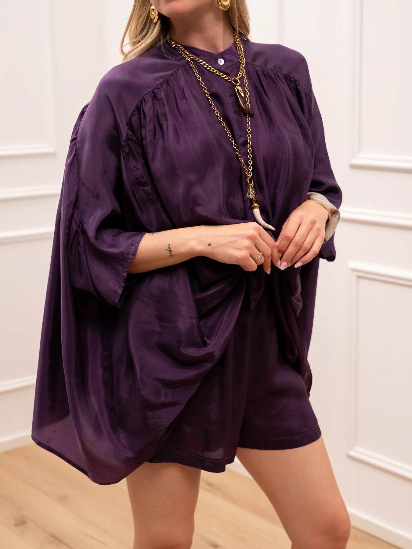 Camicia in cupro prugna con nodo - Vicolo
