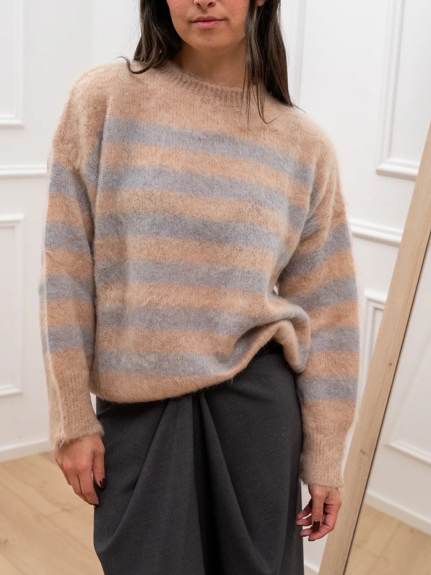 Maglia a righe nude e perla misto mohair - Kontatto