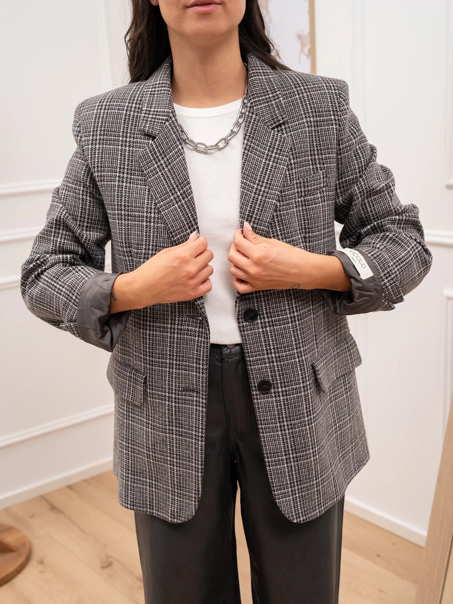 Blazer in panna di lana grigio patch logo - Vicolo