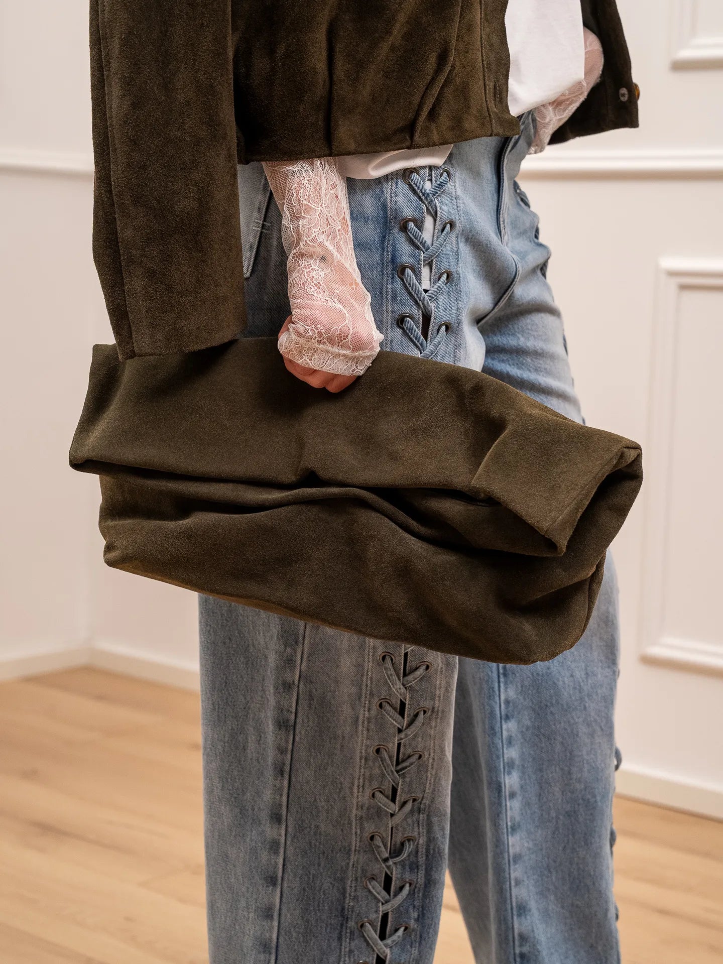 Borsa maxi clutch in crosta militare - Vicolo