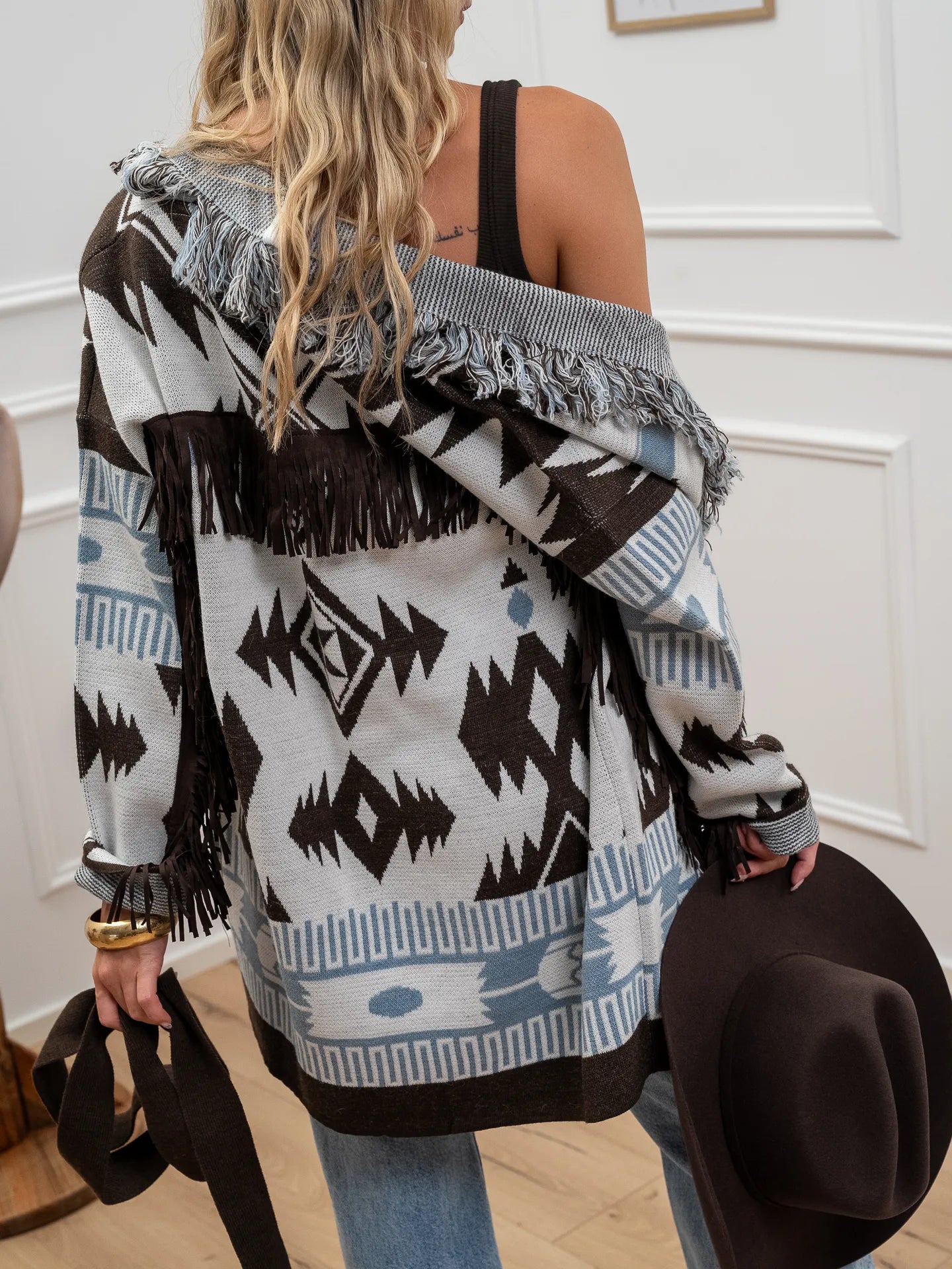 Cardigan carta zucchero e moka con frange - Vicolo