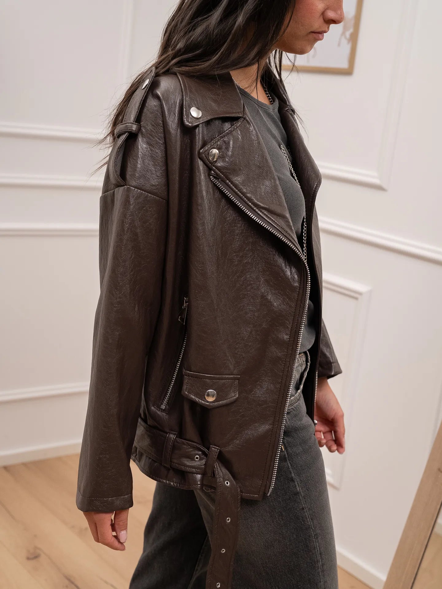 Chiodo nutella in ecopelle stropicciata - Vicolo