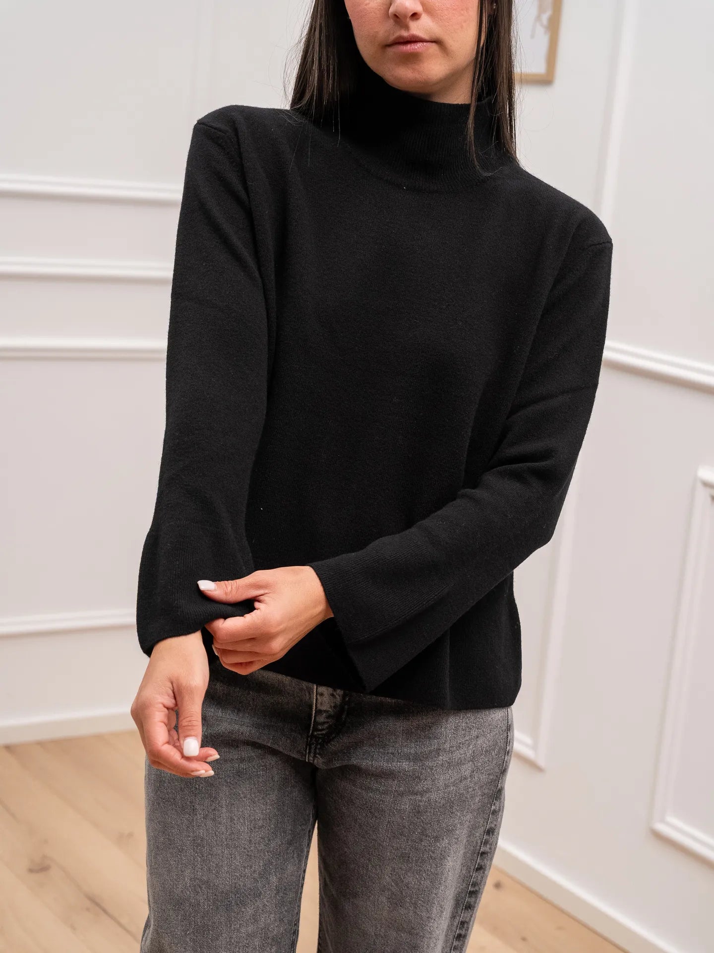 Maglia collo alto nera 100% lana - HaveOne