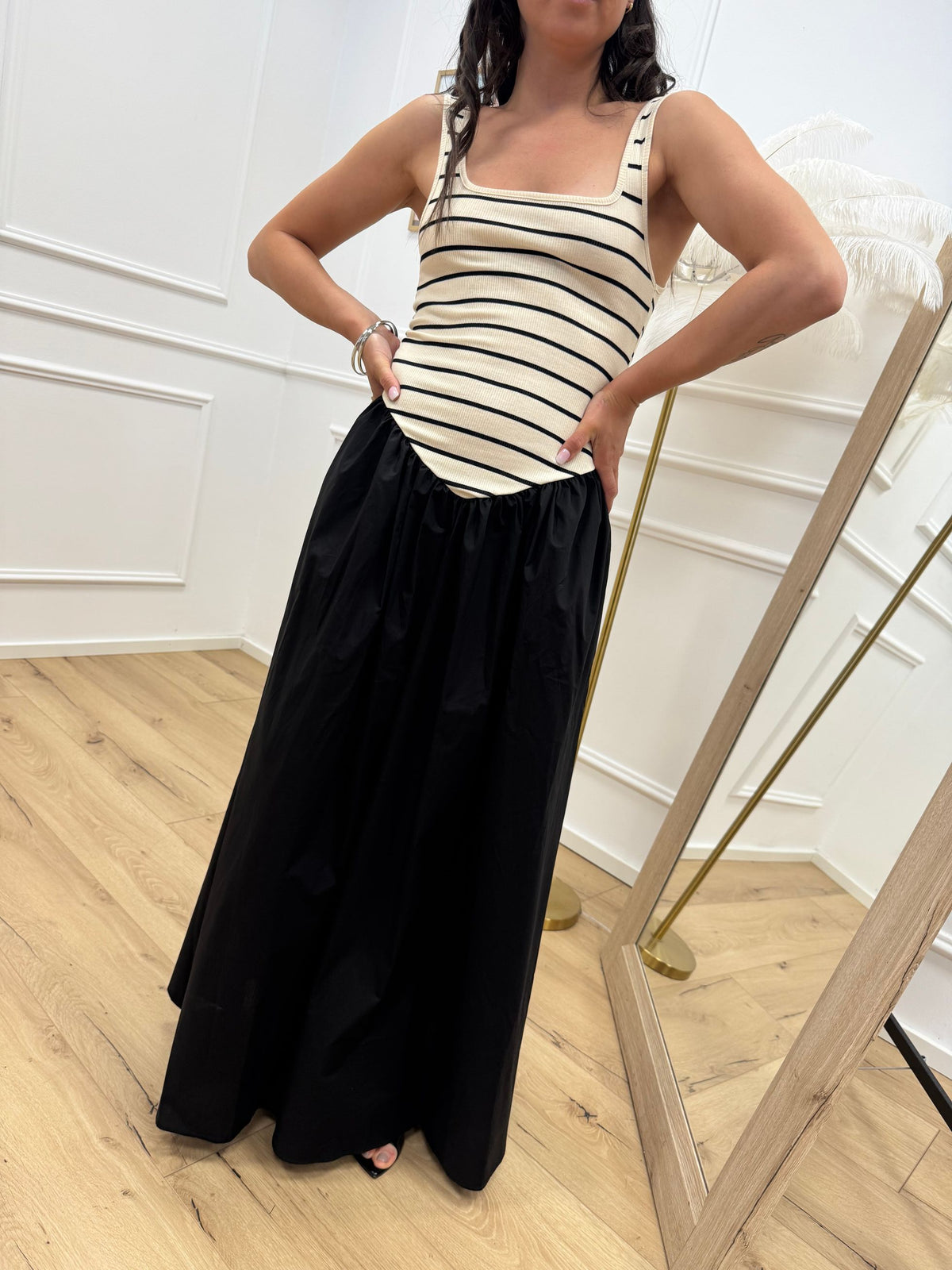 Vestito Dolly rigato panna e nero - Vicolo