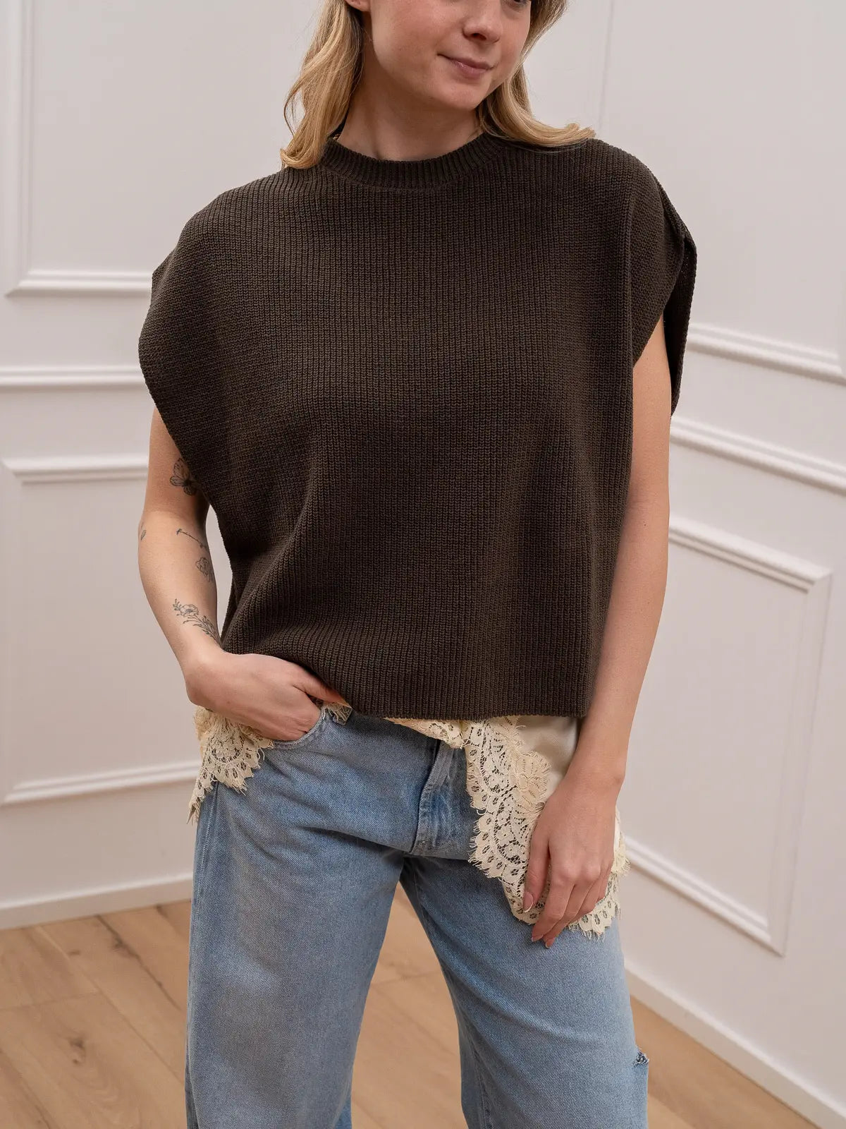 Gilet girocollo moro misto cotone - HaveOne