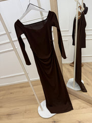 Vestito bardot cioccolato in jersey - Vicolo