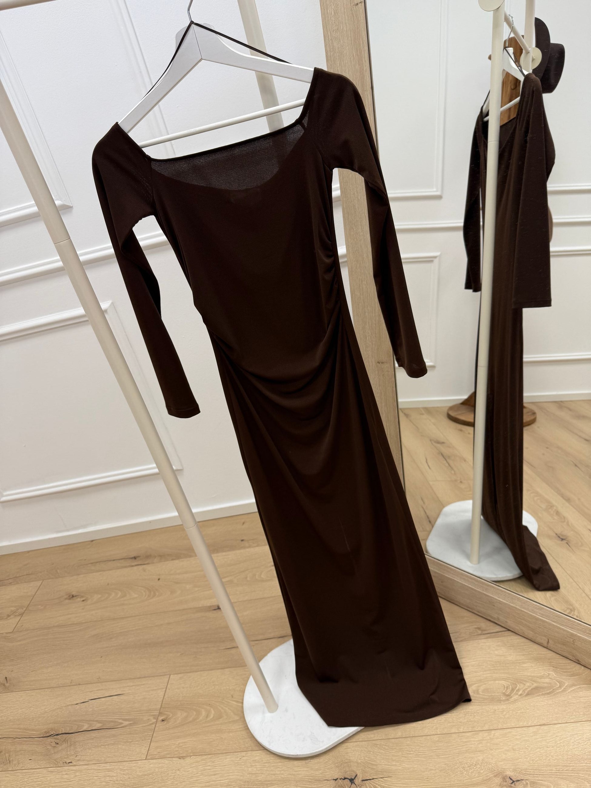 Vestito bardot cioccolato in jersey - Vicolo